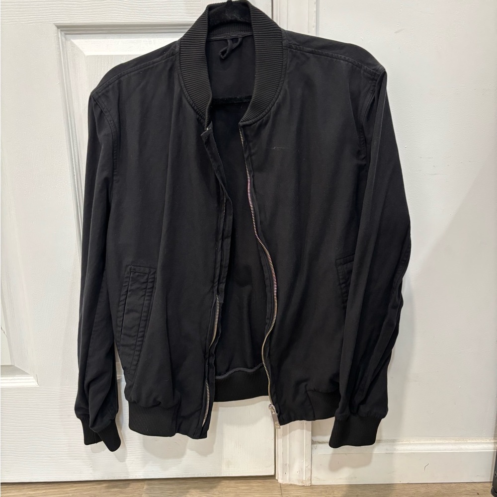 COS Black Bomber Jacket with Ribbed Collar and Cuffs